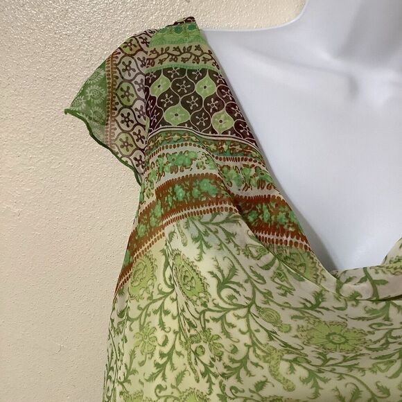 Vintage Y2K Green Romantic Fairycore Patchwork Draped Fairy Midi Dress Sz 10 - Picture 4 of 9